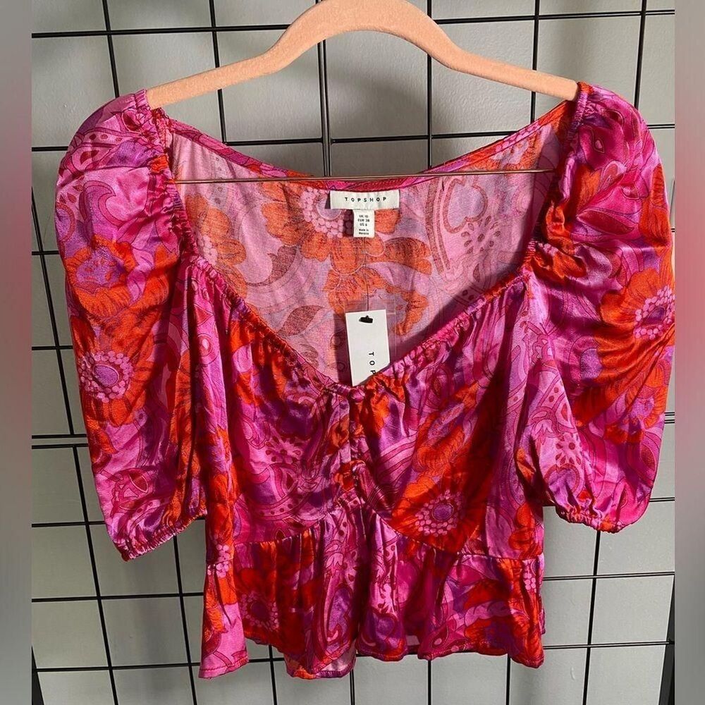 Topshop Women's Pink and Orange Crop-top